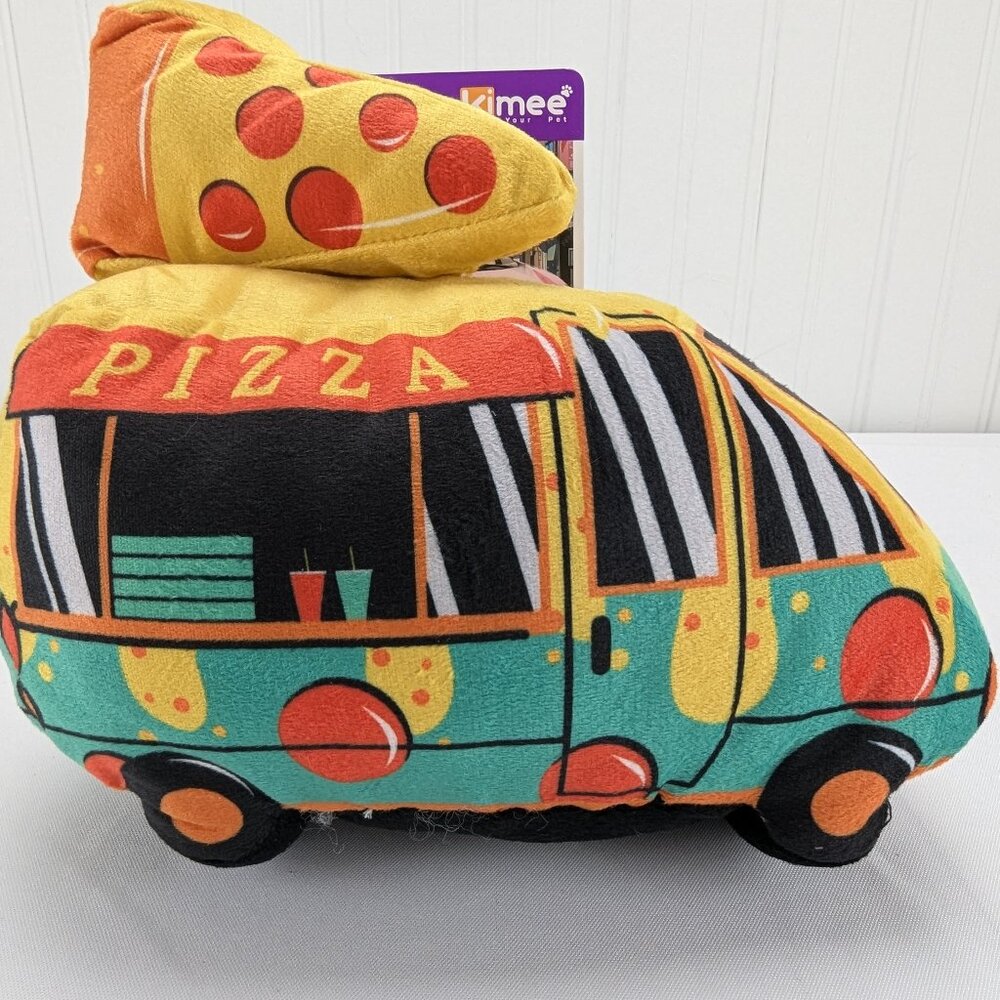 Kimee Pizza Delivery Van Plush Joy Ride Dog Toy with Squeaker Food Truck New